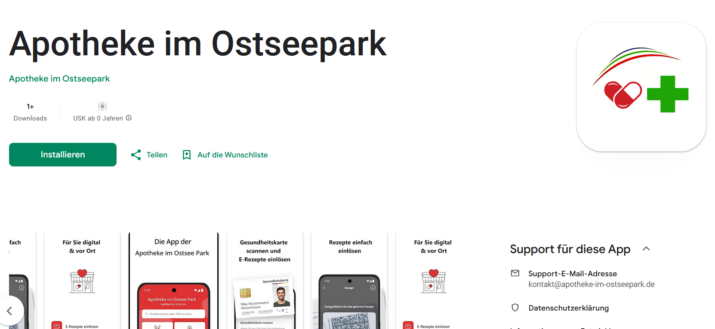 Verweis auf Google PlayStore und die App der Apotheke